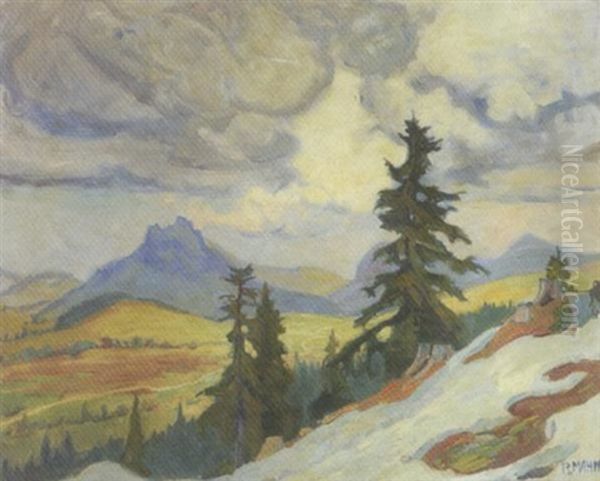 Allgaulandschaft Bei Schneeschmelze Oil Painting by Richard Mahn