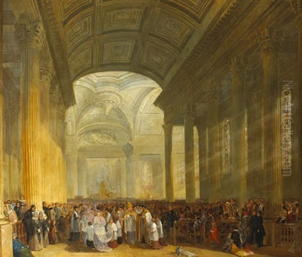 The Consecration Of The Roman Catholic Church Of St. Mary's, Pope's Quay, Cork, C.1842 Oil Painting by James Mahony