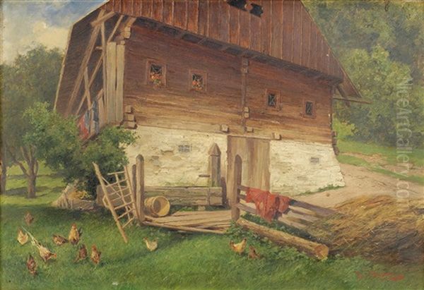 Auf Der Ruckseite Betitelt Obersteirische Hube Bei Obdach Oil Painting by Josef Mahorcig