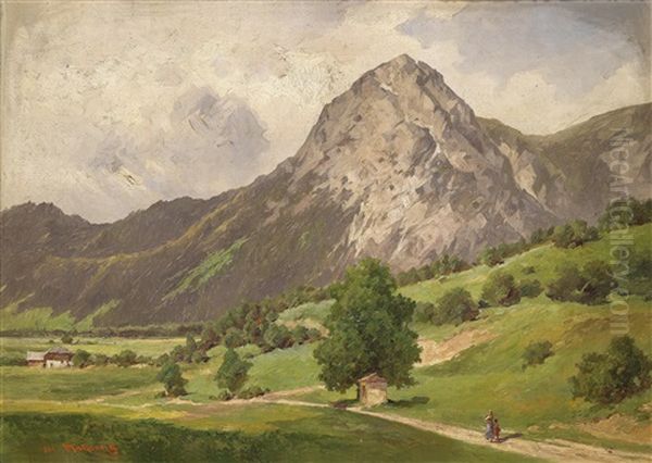 Blick Auf Den Stoderzinken Bei Grobming In Der Steiermark Oil Painting by Josef Mahorcig