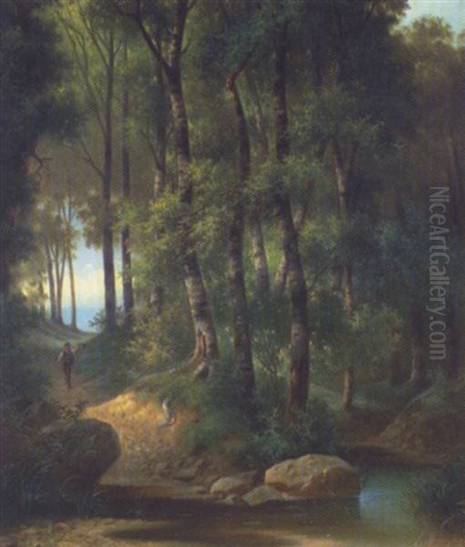 Am Waldbach Oil Painting by Josef Mahorcig