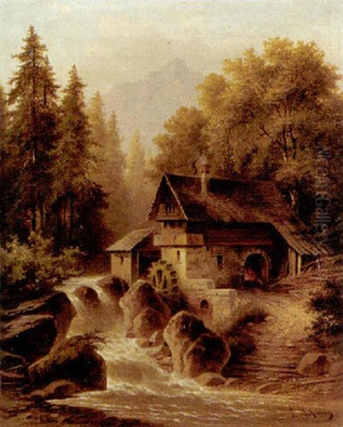 Muhle Am Bach Oil Painting by Josef Mahorcig