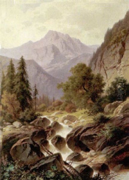 Blick Auf Ein Gebirgsmassiv (watzmann?) Oil Painting by Josef Mahorcig