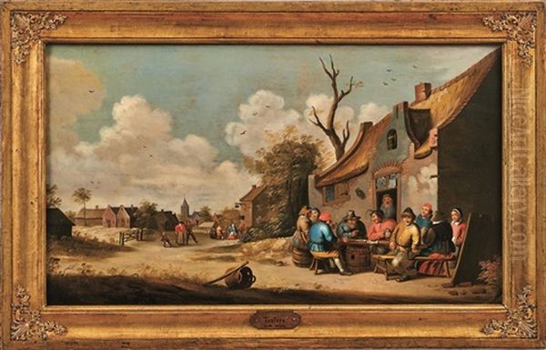 Dorfstrase Mit Frohlicher Gesellschaft Vor Dem Wirtshaus Oil Painting by Cornelis Mahu