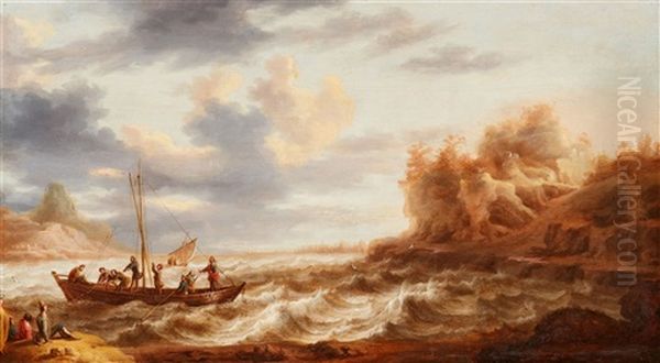 Seascape With The Calling Of Saint Peter Oil Painting by Cornelis Mahu