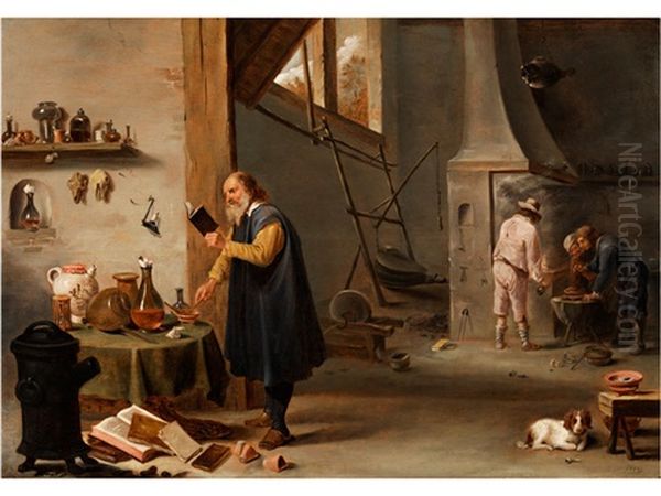 Ein Alchemist Bei Der Arbeit Oil Painting by Cornelis Mahu