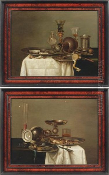 Nature Morte Aux Huitres (+ Nature Morte Au Hareng, Lrgr; 2 Works) Oil Painting by Cornelis Mahu