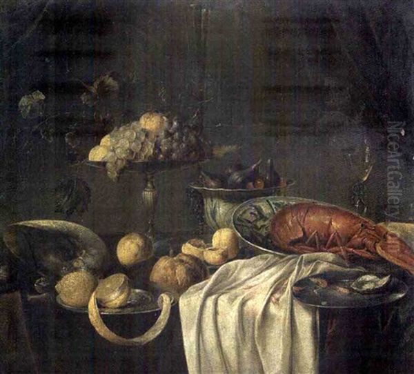 Nature Morte Au Homard Et Citrons Oil Painting by Cornelis Mahu