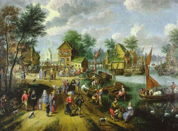 Paysage Fluvial Anime Oil Painting by Cornelis Mahu