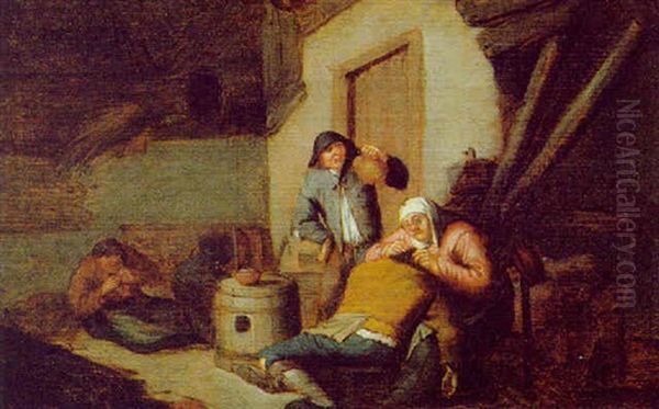 Bauern In Der Stube Oil Painting by Cornelis Mahu