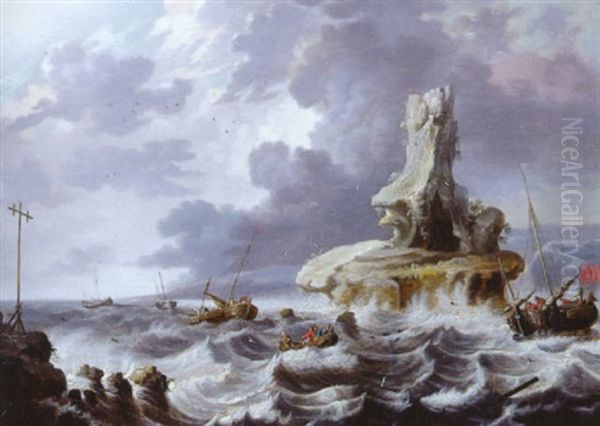 Marine Par Temps Agite Oil Painting by Cornelis Mahu