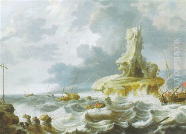 Marine Par Temps D'orage Oil Painting by Cornelis Mahu