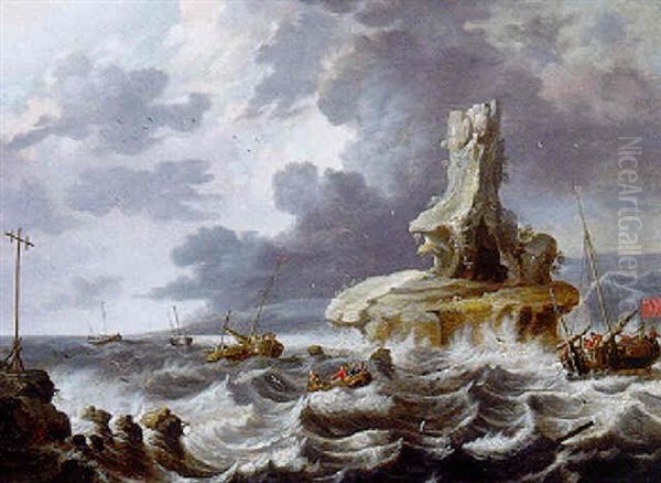 Marine Par Temps D'orage Oil Painting by Cornelis Mahu