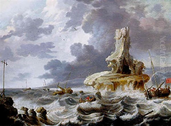 Marine Par Mer Agitee Oil Painting by Cornelis Mahu