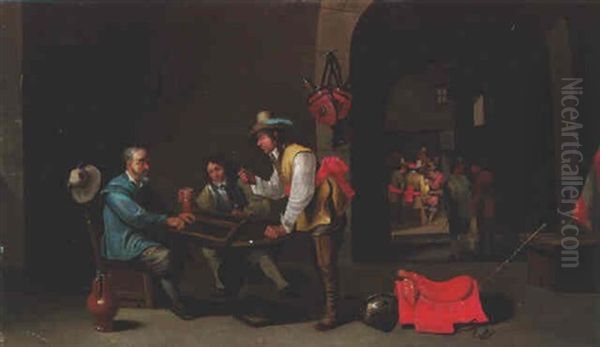 Soldiers Playing Backgammon In A Guard Room Oil Painting by Cornelis Mahu