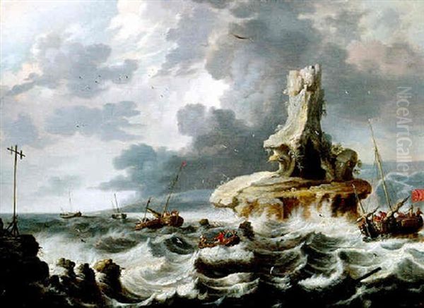 Marine Par Mer Agitee Oil Painting by Cornelis Mahu