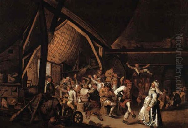 Wedding Dance In A Barn Oil Painting by Cornelis Mahu