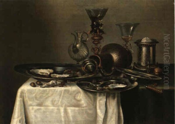 Still Life With Conical Roemer Upon Its Stand Oil Painting by Cornelis Mahu