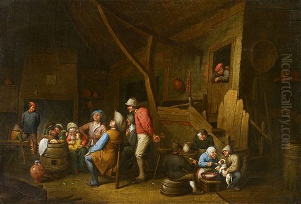 Peasants In A Tavern Oil Painting by Victor Mahu