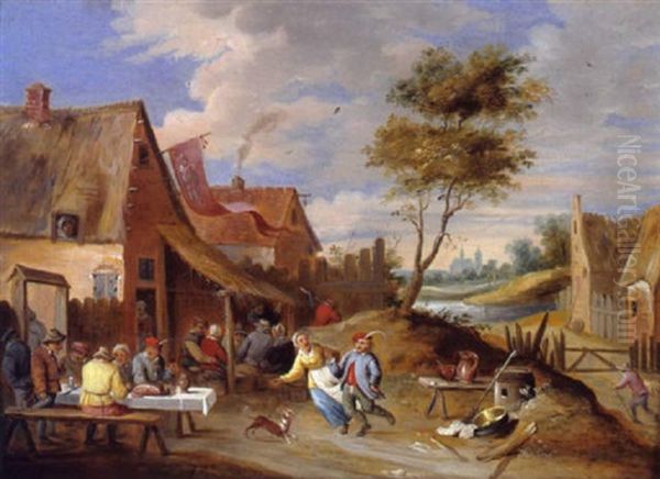 Feiernde Bauern In Einem Dorf Oil Painting by Victor Mahu