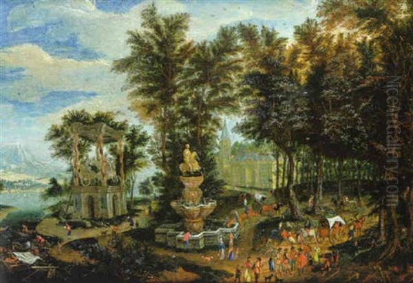 Reunion De Villageois Autour D'une Fontaine Oil Painting by Victor Mahu