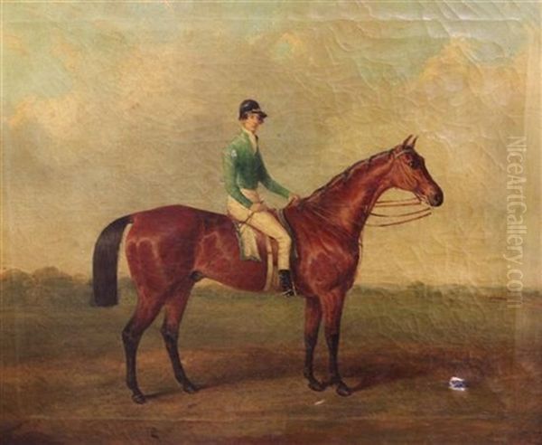 Portrait Of A Racehorse With Jockey Up Oil Painting by Joseph Maiden