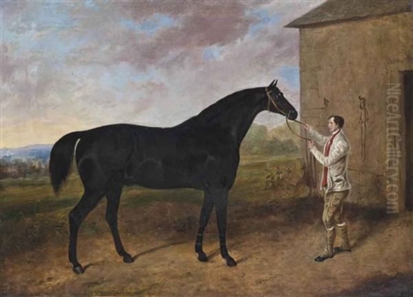 A Dark Bay Hunter And His Groom Oil Painting by Joseph Maiden