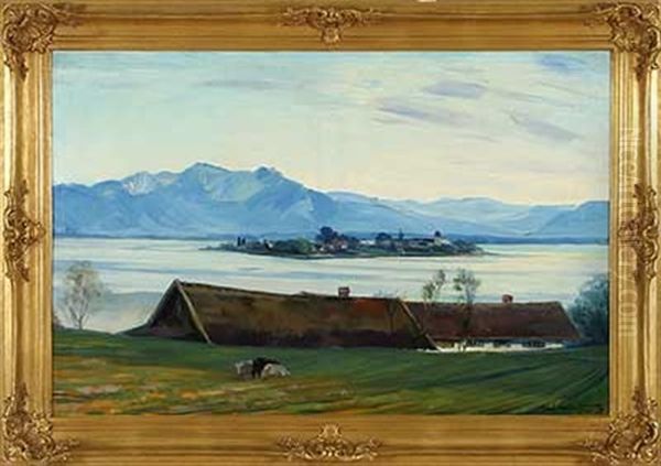 Blick Auf Frauenchiemsee Oil Painting by Hiasl Maier-Erding