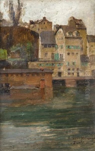 Zurich: Les Quais De La Limmat Au Niveau De Lindenhof Et De Schipfe Oil Painting by Albert (Pierre Rene) Maignan