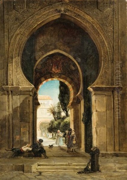 L'entree De La Grande Mosquee, Cordoue Oil Painting by Albert (Pierre Rene) Maignan