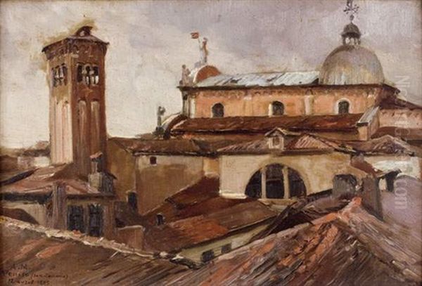 Vue Des Toits De San Zaccaria A Venise Oil Painting by Albert (Pierre Rene) Maignan