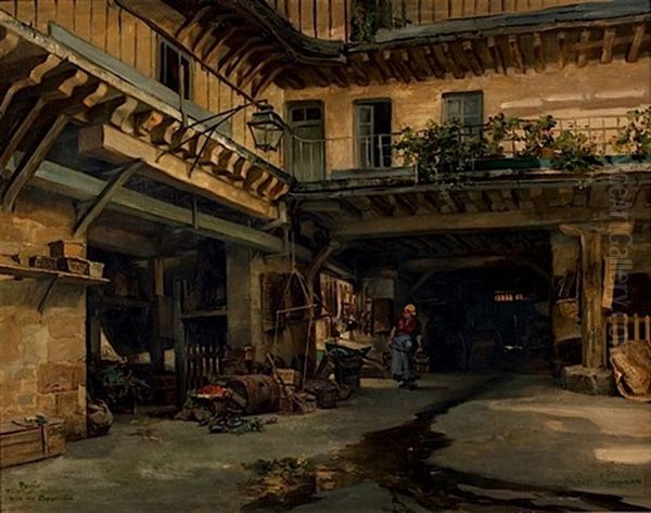 Vue D'une Cour Animee Oil Painting by Albert (Pierre Rene) Maignan