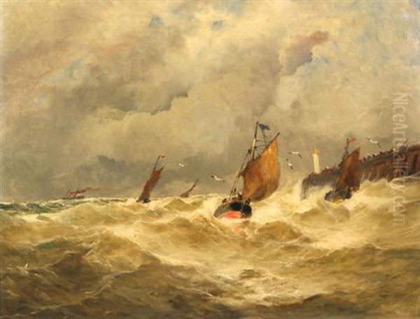 Boats At Sea Oil Painting by Emile Maillard