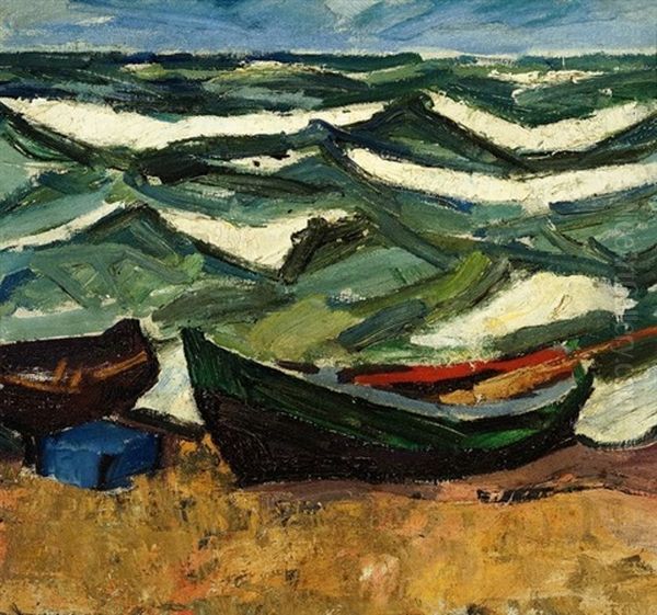 Boote Am Strand (hiddensee) Oil Painting by Willi Maillard