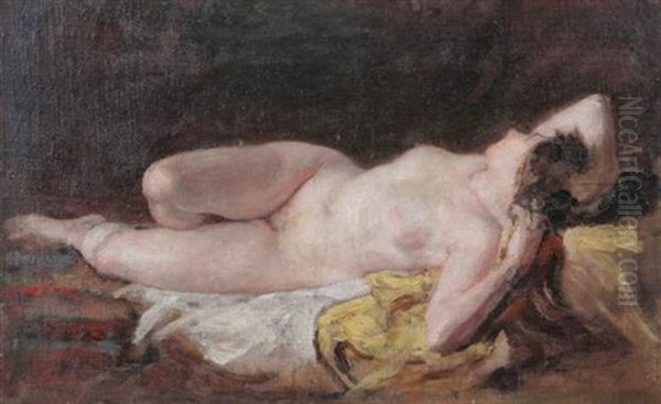 Reclining Female Nude Oil Painting by Diogene Ulysse Napoleon Maillart