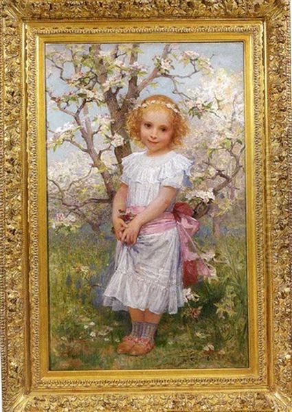 Young Girl In A Spring Landscape by Diogene Ulysse Napoleon Maillart