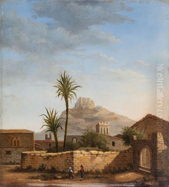 Noord-afrikaans Berglandschap Met Figuren Bij Dorp Oil Painting by Phillipe Joseph Maillart