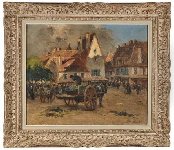 La Place Du Marche A La Chatre, Le Coudray Oil Painting by Fernand Maillaud