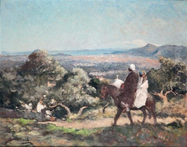 Homme Et Femme A Cheval Dans Un Paysage D'afrique Du Nord Oil Painting by Fernand Maillaud