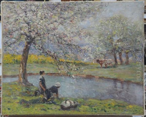 Les Lavandieres Oil Painting by Fernand Maillaud