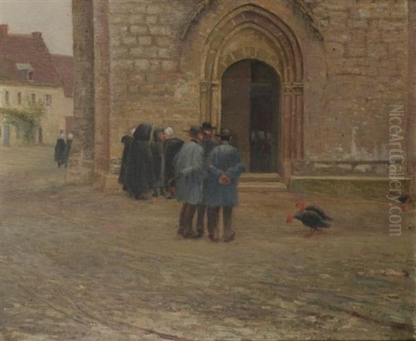 La Sortie De L'eglise De Fresselines En Creuse Oil Painting by Fernand Maillaud