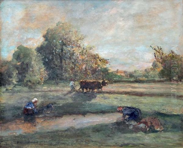 Lavandieres Et Labour En Creuse Oil Painting by Fernand Maillaud