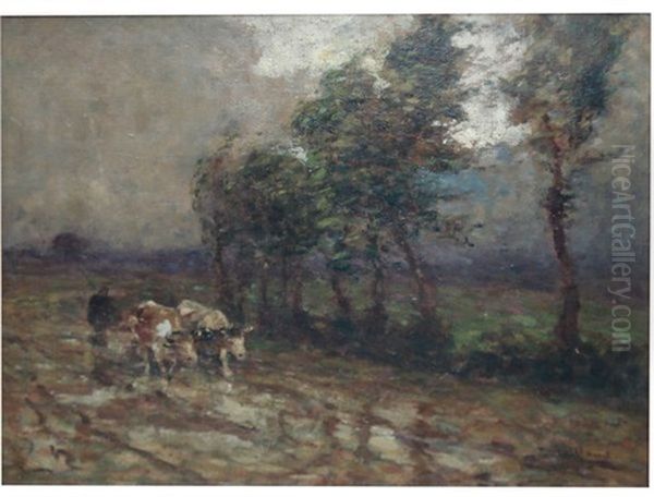 Attelage De Boeufs Par Temps Gris Oil Painting by Fernand Maillaud