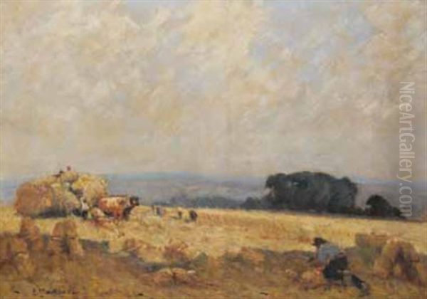 La Fenaison, Le Pressage, Environs De Gueret, Creuse Oil Painting by Fernand Maillaud