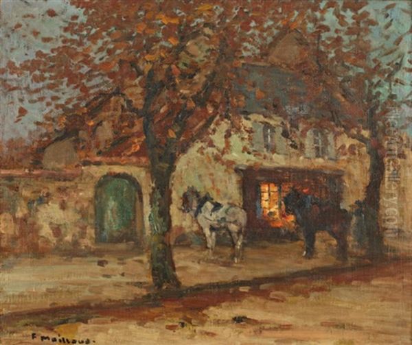 Deux Chevaux Devant Une Maison Oil Painting by Fernand Maillaud