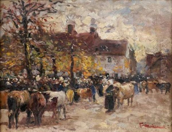 La Foire A Eygurande, Creuse Oil Painting by Fernand Maillaud