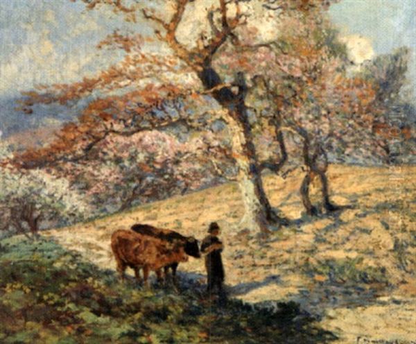 Paysan Avec Ses Vaches Oil Painting by Fernand Maillaud