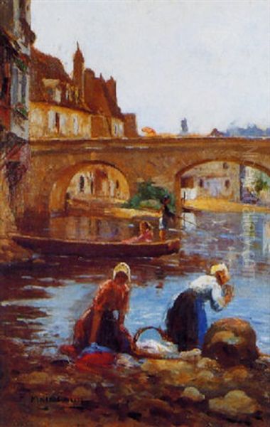 Les Laveuses A Argentan Oil Painting by Fernand Maillaud