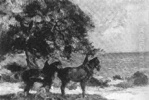 Chevaux Au Repos Au Bord De La Mer Oil Painting by Fernand Maillaud