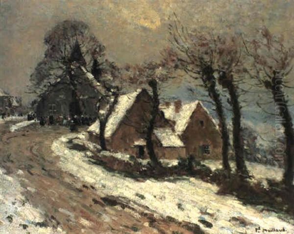 Village In A Winter Landscape Oil Painting by Fernand Maillaud